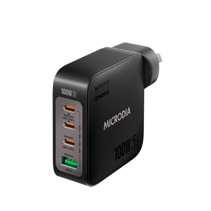 MICRODIA SMARTCube™ Nano 100W, GaN Pro Wall Charger, 4-Port - Charcoal