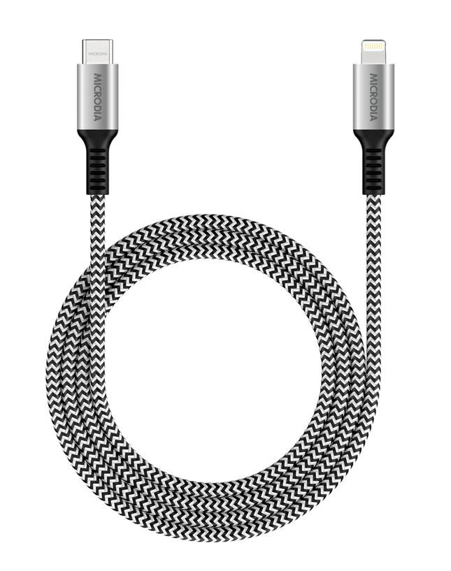 MICRODIA ExeCable™ Tweed PD60W USB-C to Lightning Cable 2.6m - Zebra