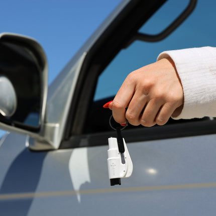 resqme® Car Escape Tool, Seatbelt Cutter / Window Breaker - White
