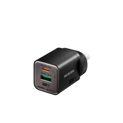 MICRODIA SMARTCube™ Nano 30W GaN Pro Wall Charger, Dual-Port - Charcoal