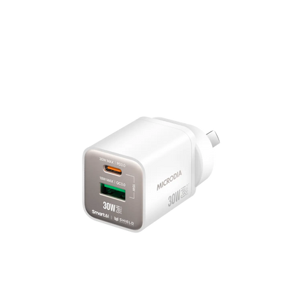 MICRODIA SMARTCube™ Nano 30W GaN Pro Wall Charger, Dual-Port - White