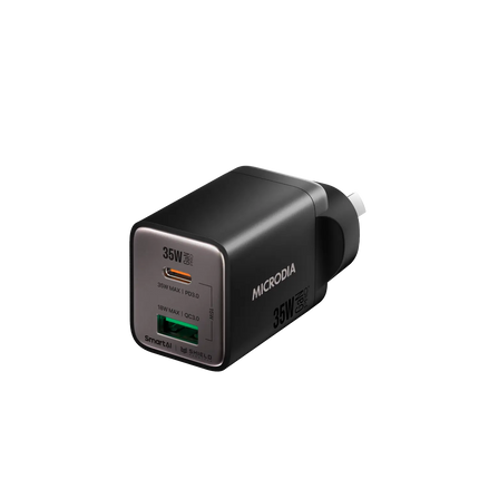 MICRODIA SMARTCube™ Nano 35W GaN Pro Wall Charger, Dual-Port - Charcoal