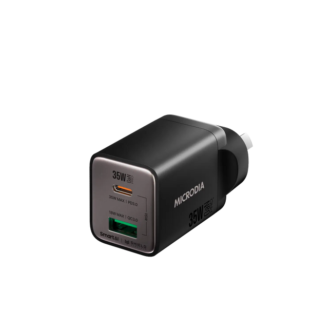 MICRODIA SMARTCube™ Nano 35W GaN Pro Wall Charger, Dual-Port - Charcoal