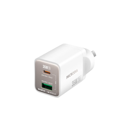 MICRODIA SMARTCube™ Nano 35W GaN Pro Wall Charger, Dual-Port - White