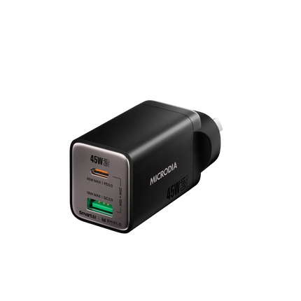 MICRODIA SMARTCube™ Nano 45W GaN Pro Wall Charger, Dual-Port - Charcoal