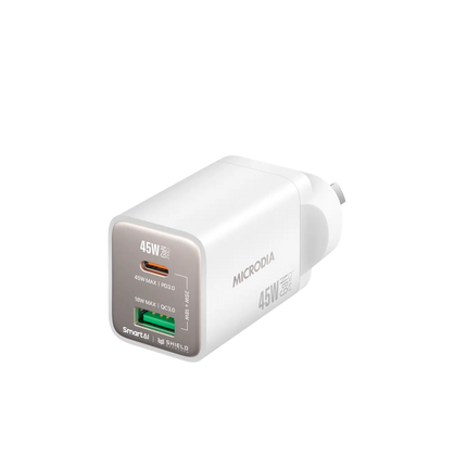 MICRODIA SMARTCube™ Nano 45W GaN Pro Wall Charger, Dual-Port - White