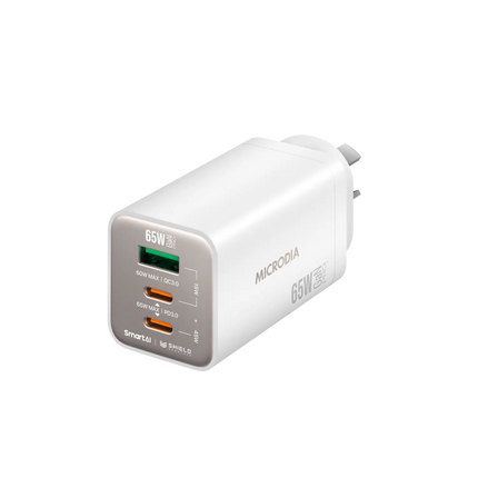 MICRODIA SMARTCube™ Nano 65W GaN Pro Wall Charger, 3-Port - White