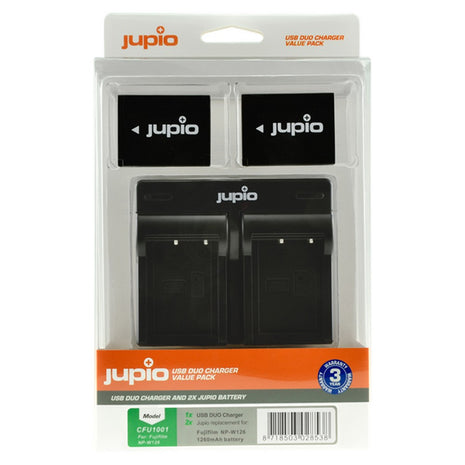 JUPIO BATTERY CHARGER KIT 2X NP-W126S 1260MAH FOR FUJI DIGITAL CAMERAS AND VIDEO - Actiontech