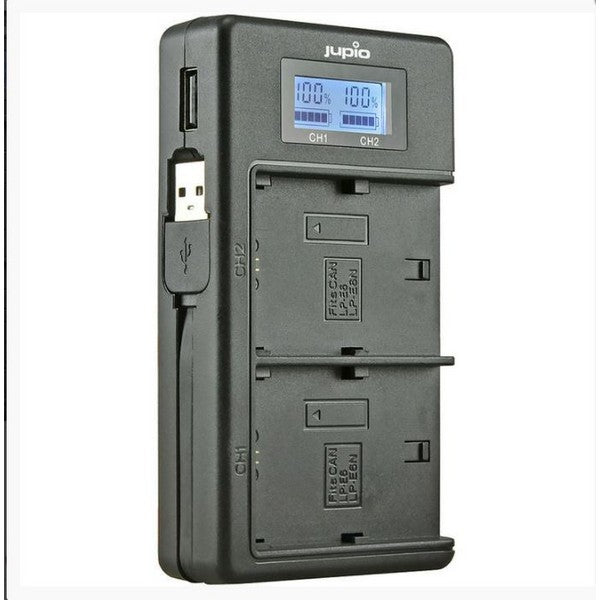 JUPIO USB DEDICATED DUO CHARGER WITH LCD FOR CANON LP-E6/LP-E6N BATTERIES - Actiontech